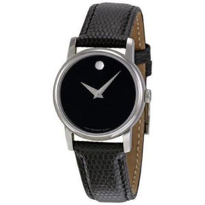 Movado Museum Silver Black Leather Women Watch